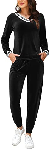 Totatuit Donna da Ginnastica in Velluto Tuta da Casa Set Tuta Sportiva Casual Pigiami Due Pezzi Pigiama Donna Pile Set Inverno da Yoga Jogging Training Sportwear con Coulisse