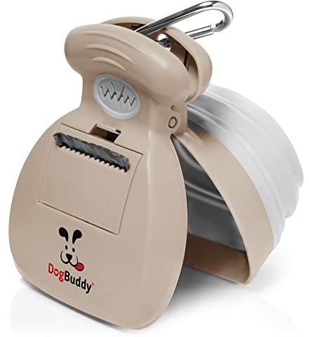 DogBuddy Kotschaufel, tragbare Hundekotschaufel, Kotschaufel für kleine und große Hunde, Kotschaufel mit Beutelbefestigung, Leinenclip und Hundekotbeutel im Lieferumfang enthalten (Medium, Taupe)
