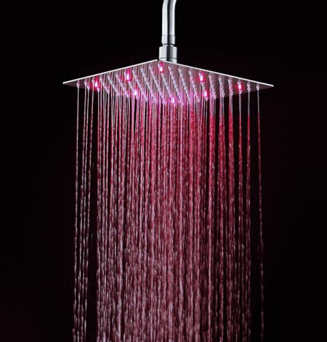 Soffione doccia ultraslim quadrato con led cromoterapia acciaio inox 25x25 cm VEGAS - Satinato