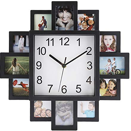 Horloge de Cadre de Bricolage, 2 en 1 Plastique ABS Horloge Murale Cadre Photo Noir Affichage d'image Horloge Murale Moderne Décor à la Maison pour la Décoration de Salon (16