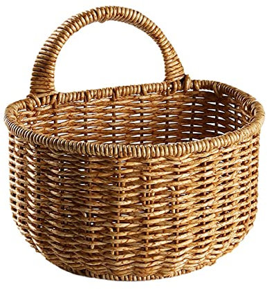 GIMOCOOL Rattan Hangings Basket, Wall Mounted Woven Storage, Wicker Small Basket with Handle, Onion Garlic Egg Fruit Container