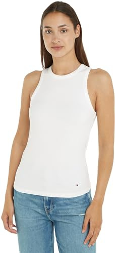 Tommy Hilfiger Damen Top Slim Rib Tank Top mit Stretch, Weiß (Ecru), XXL