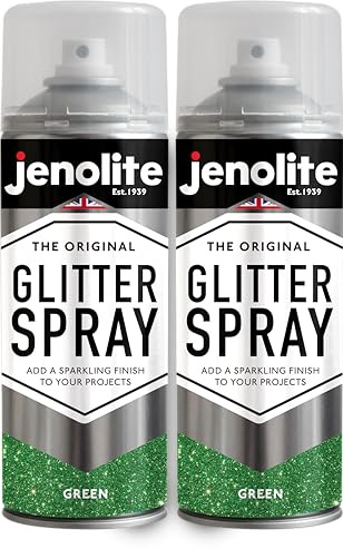 JENOLITE Glitter Spray Paint | GREEN | 2 x 400ml | Multi Surface Glitter Spray Paint | Ideal for Artistic Projects : Perfect for Picture Frames, Mirrors, Ornaments & Crafting