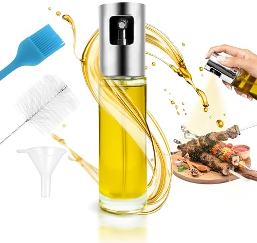 D.WORLD 100ml Oil Spray Bottle, Glass Olive Oil Sprayer with Brush for Kitchen and Air Fryer Spray-Oil Spray & Dispenser for Cooking, Salad, BBQ, Baking in the Kitchen, Made of Alloy Steel