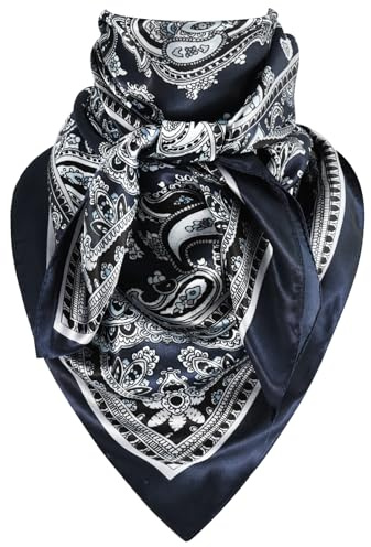DAMILY Bandana Homme Foulard satin Carré Paisley cowboy Western echarpe | Large Style Western Surdimensionné Pour Foulard Pirate 90x90cm