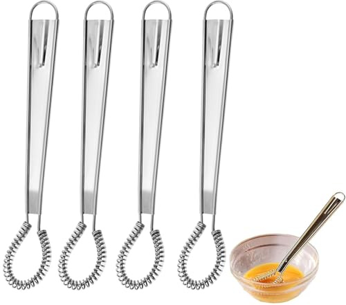 4Pcs Stainless Steel Mini Whisks Small Whisks for Cooking Small Egg Whisk Mini Whisk Hand for Coffee Sauce Milk Mixing