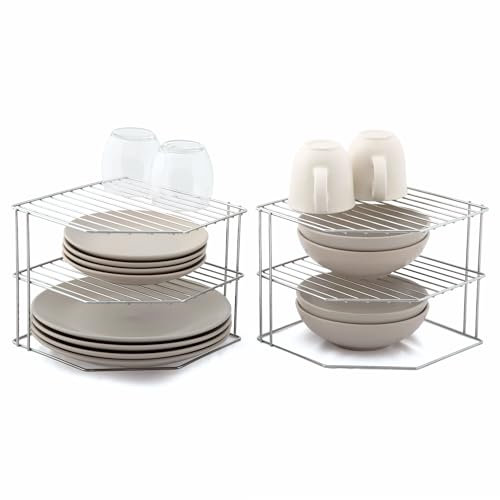 simplywire – Soportes para vajilla de 3 niveles – Paquete de 2 organizadores de armarios de cocina – Cromado