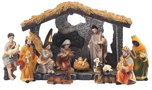Presepe di Natale Completo - Statuette della Natività in Resina, Personaggi e Figure - Decorazione da Tavolo per Casa e Chiesa