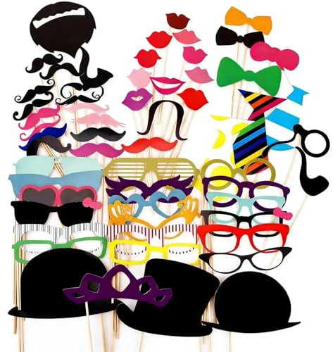 Vikrami lighting 58 Pieces Funny Photo Booth Props Birthday Photo Booth Props Moustache Glasses Hats Lipstick Funny selfie props paper photobooth for Birthday Weddings Prom Disco Mardi Gras Partys