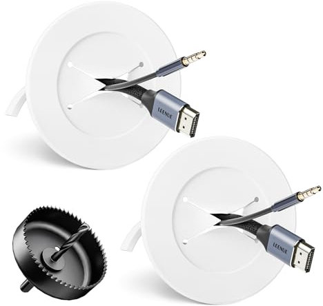 LEENUE 2 unidades de pasacables empotrados para cajas empotradas, pasacables de pared con sierra perforadora de 76 mm, color blanco, salida de pared para televisores montados en la pared, cable