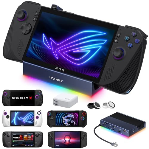 iVANKY 14-in-1 RGB Faltbar 4K@120Hz Docking Station mit 100W PD-Ladegerät, 1Gbps Ethernet,10Gbps USB 3.2, SD/TF Slots, 100W USB-C Ladung, Dock für ASUS ROG Xbox Ally X/Legion go/Valve Steam Deck OLED