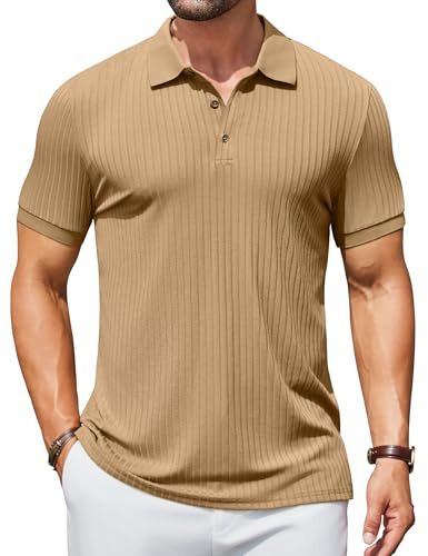 COOFANDY Polo de manga corta para hombre, con textura, corte ajustado, informal, con botones, para verano, para golf