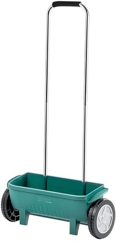 KADAX Carro esparcidor de fertilizante con ruedas de 12 litros, esparcidor para una aplicación uniforme de fertilizantes para césped, semillas de césped, cal y sal de carretera, esparcidor de mano