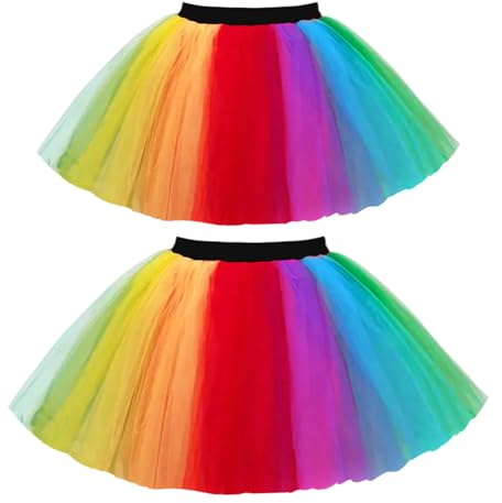 TUONYIS 2 Piezas Damas Neon Tutu Falda Fancy Dress Faldade Neón de Los Años 80,Disfraz de Discoteca para niñas Mujeres aturdientes de Fiesta de los 80, Fancy Dress Halloween 50 80s(Rainbow)
