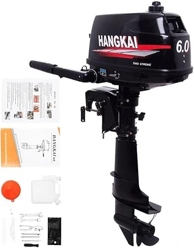 Motor fueraborda de 2 tiempos de gasolina, 102cc 6cv de alta resistencia, motor de barco fueraborda de eje corto CDI refrigerado por agua con tanque de combustible para barco de pesca inflable y pesca