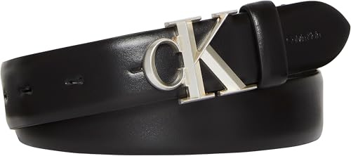 Calvin Klein Donna Cintura Buckle 3,0 cm con Fibbia con Monogramma, Nero (Black/Old Silver), 80 cm