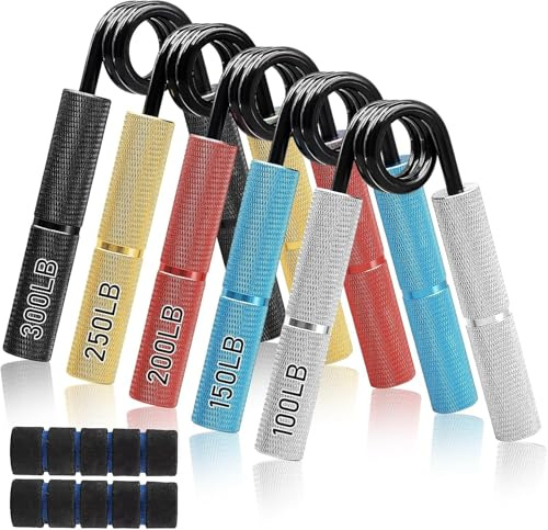 5 Pack Metal Hand Grippers, Grip Strengthener Set, 100-300 lb | Grip Strength Trainer with Aluminium Handles and Fixed Resistance for Progressive Hand and Forearm Workouts at Home or a Gym.
