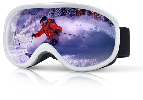 OulQinyhome Skibrille Snowboard Brille mit Doppelscheibe Winter Schneebrille OTG Anti-Beschlag für Herren Damen Jugendliche für Skifahren Motorrad (Weiß-Lila)
