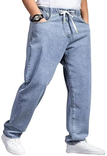 Genérico Pantalones Vaqueros de Talla Grande para Hombre, con Cintura elástica y cordón Ajustable. Estilo Jogger Holgado, Corte Recto y Deportivo. (Light Blue,6XL)