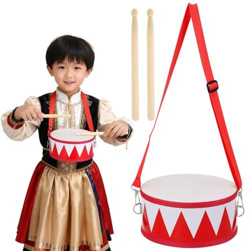 Gogogmee Strumento Musicale Rullante in Legno per 6-12 Mesi, Tamburo a Percussione Doppia Faccia Pelle Sintetica 8 Pollici, Giocattolo Educativo per Sviluppo Coordinazione e Ritmo