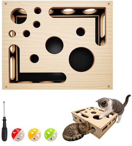 Boîte d'occupation pour l'entretien des griffes de chat,Jouet d'activité en bois,Jouets interactifs pour Chats, Jouet d'occupation chats,Boîte à gratter et soin des griffes pour chatons, Jeu de chasse