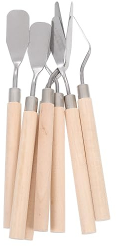 Gadpiparty Set da 7 Spatole in Acciaio Inox Manico in Legno per Pittura a Olio, Raschietti Portatili per Miscelare Pigmenti, Strumenti Artistici per Studenti e Pittori