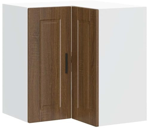 HETFTJN Armario de esquina de cocina Porto 57 x 57 x 60 cm, armario de esquina para la cocina, armario colgante de madera en aspecto de roble marrón, armario para vajilla y suministros