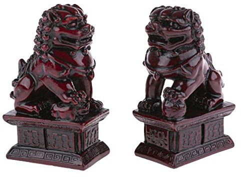 lachineuse - Statuettes Lions Chinois Rouges - 2 Figurines Chiens Fu - 10,5 x 6 x 4 cm - Déco Chinoise Asiatique - Décoration Feng Shui pour Maison, Bureau, Intérieur - Idée Cadeau Chine Asie