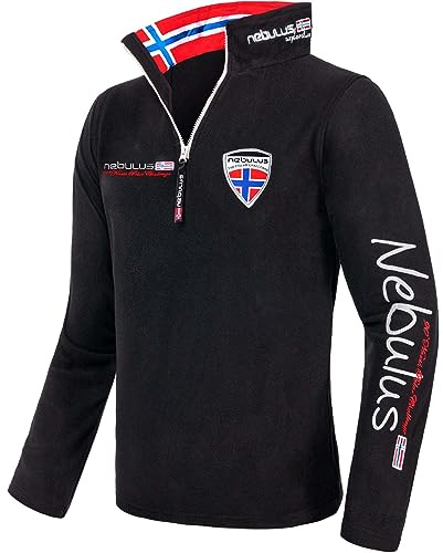 Nebulus Herren Pullover SKANDINAVIA, Warmer Fleecepullover, Pulli aus Fleece mit Half Zip Reißverschluss, schwarz - M