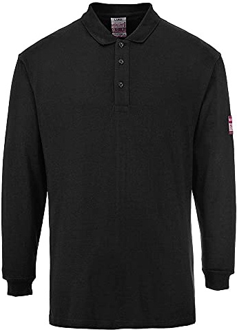 Portwest FR10 Men's Flame Resistant Anti-Static Long Sleeve Polo Shirt - Lightweight Fireproof Welding ESD FR Safety Workwear, Black, L