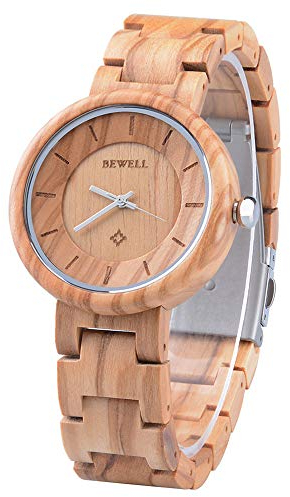 BEWELL Damen Armbanduhr Analog Japanisches Quarzwerk mit Holzarmband W155A