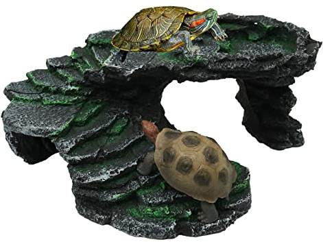 BREUAILY Plataforma para Reptiles ramp, Tortuga, Basking, Roca y Cueva de Gecko, decoración de terrario, Accesorios, Reptiles decoración (B)