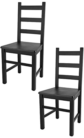 t m c s Tommychairs - 2er Set Stühle Rustica für Küche und Esszimmer, robuste Struktur aus lackiertem Buchenholz in Anilinfabre Schwarz und Sitzfläche aus Holz