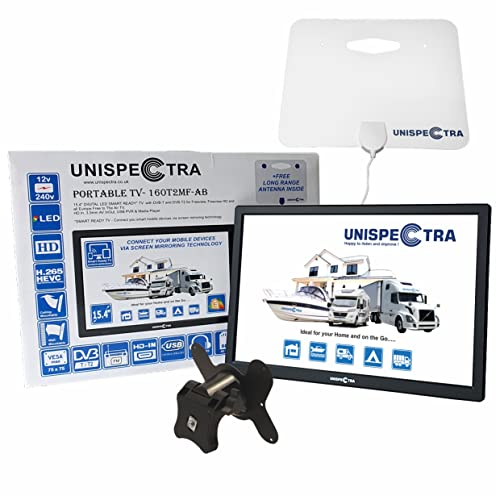 Unispectra ® 16 inch LED 240v (volt) 12v TV Screen Share Freeview & FM Tuner, USB. 12V TVs for Motorhomes, Campervan, Caravan TV, Camping, Truck, Lorry, Van, Boat, Kitchen, Bedroom