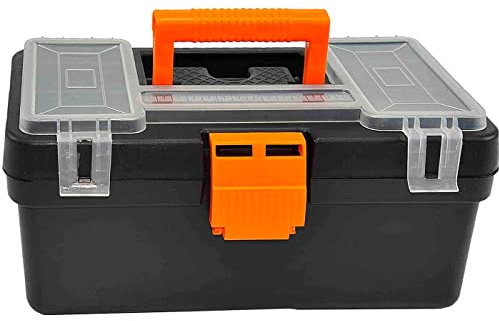 Tradineur - Caja de herramientas con compartimentos en la tapa y asa, modelo Mini Kid, plástico resistente, organizador, maletín almacenaje - 13,5 x 31,5 x 17,5 cm