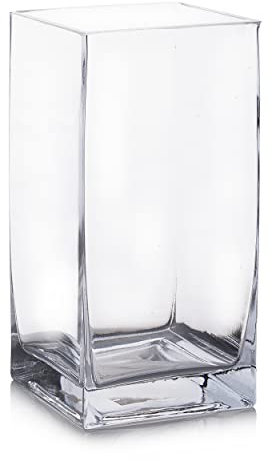 Enova Floral Square Glass Vase, 6x4x4 Inch Clear Glass Flowers Vase, Floral Arrangement Vase, Candle Holders Flower Bouquets Vase for Wedding Centerpieces Home Décor (Pack 1)