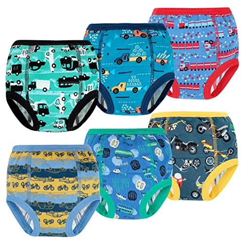 MooMoo Baby 6 Packs Potty Training Underwear Absorbent Vehicle Training Pants for Toddler Boys Pee Pants 2T-7T