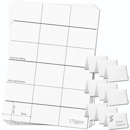 OfficeGear Extra Small Tent Cards 9-up [25 Sheets - 225 Cards] 49.5x70mm Printable A4 170gsm Scored Folding Table Top Name Place Cards for Hotels Weddings Conference Events Incl Design Template