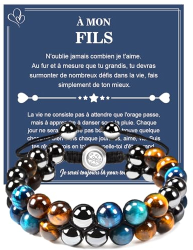 CheersLife Bracelet Perles Homme À Mon Fils Bracelet Pour Mon Fils Noel Cadeau Anniversaire Homme Bracelets Pour Homme 8mm Bracelet Pierre Naturelle