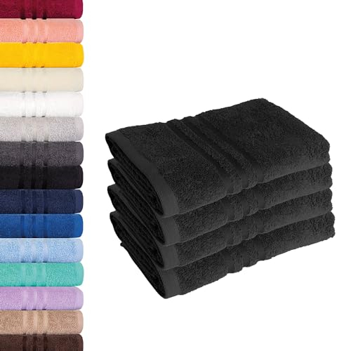 Lavea 4er-Set Frottier-Handtücher - 100% Baumwolle Oeko-TEX-Zertifiziert, saugstark und langlebig - 4 Handtücher (50x100 cm), Schwarz