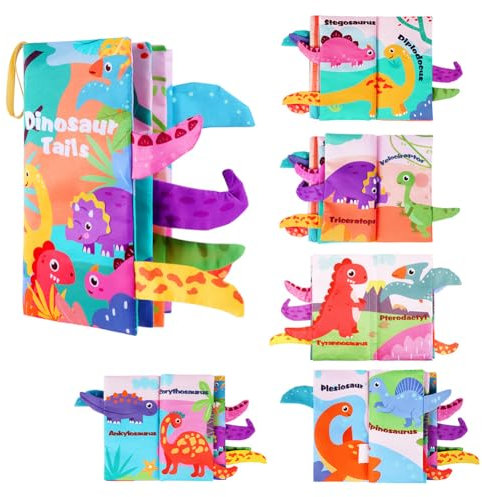 Vicloon Baby Stoffbuch, Bilderbuch aus Stoff für Baby,Quiet Book knisterbuch stoffbuch fühlbuch Baby Buch Kinderwagen Spielzeug, Kette sensorik Spielzeug für Baby Geschenk Junge mädchen (Dinosaurier)
