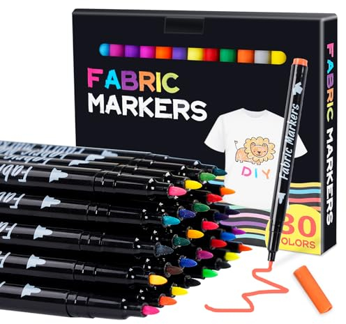 ABSOFINE Textilstifte Waschmaschinenfest, 30 Farben Stoffmalfarben Permanent Ungiftig für T-Shirts, Stoffbeutel, Schuhe, Basteln – Textilstifte für Kinder und Erwachsene