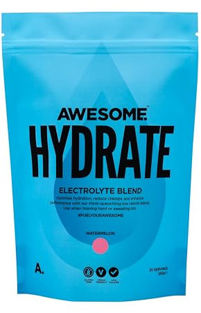 Awesome Hydrate – Vegan Electrolytes Powder – 270g Instant Electrolytes Powder – Sodium, Zero Calorie, Potassium Supplements – Vegan & Gluten-Free Hydration Supplement (Watermelon Flavour, 270g)