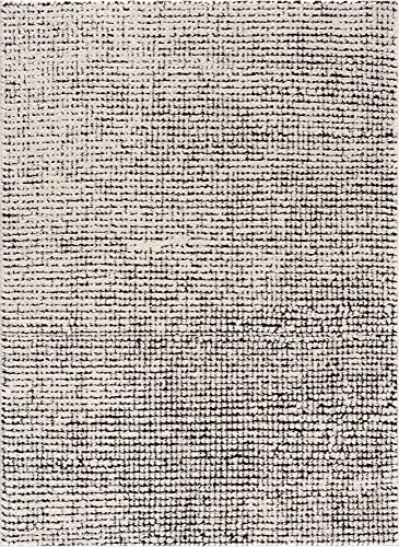 BoutiqueRugs Keita Modern Geometric Mosaic Grid Plush High Pile Contemporary Black Cream Area Rug - 5'3 x 7' (5'x7')