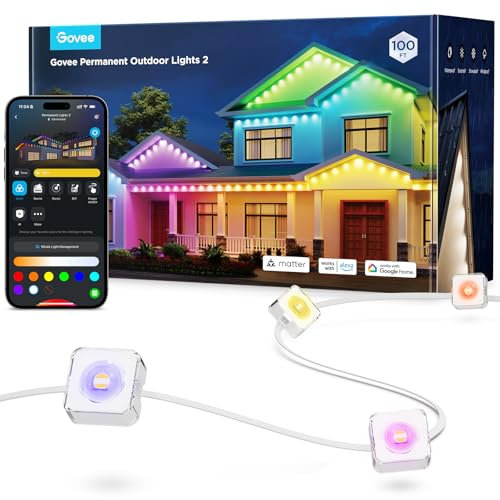 Govee Permanent Outdoor Lights 2, 30M RGBIC Outdoor Lights with 72 LED, 40lm, IP67 Waterproof Smart LED Eaves Lighting, 100 Scene Modes for Decor, Work with Alexa, Google Assistant, White