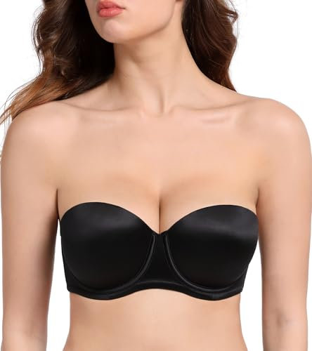 Lemorosy Women's Push Up Strapless Bra Thick Padded Underwire Multiway Convertible Add a Cup(Black,36C)