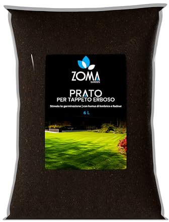 ZOMA Terriccio per Prato di Qualità Superiore, Terriccio prato specifico per la germinazione, con Sabbia, Radinat e Humus di Lombrico - Terra prato Ideale per sementi e prati in zolle - 6 Lt
