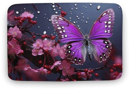 GHBNK Badematte, super saugfähig, rutschfest, schnell trocknend, Duschmatte, violett, Pflaume, Schmetterling, Badezimmerteppich, waschbar, Badezimmermatte für Badezimmer, Boden, Badewanne und Dusche,