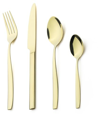 Cutlery Set,Alata Bristol 24 Piece Champagne Gold Stainless Steel Flatware Set, Tableware Silverware Set with Spoon Knife and Fork Set, Service for 6, Dishwasher Safe/Everyday Use,Mirror Polished