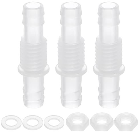 sourcing map 10Pcs Plastic Hose Barb Fitting, 5/16 x 5/16(8mm x 8mm) Bulkhead Adapter Union Splicer Mender Pipe Connector with M12 Nut and Washer for Aquarium Air Water Fuel